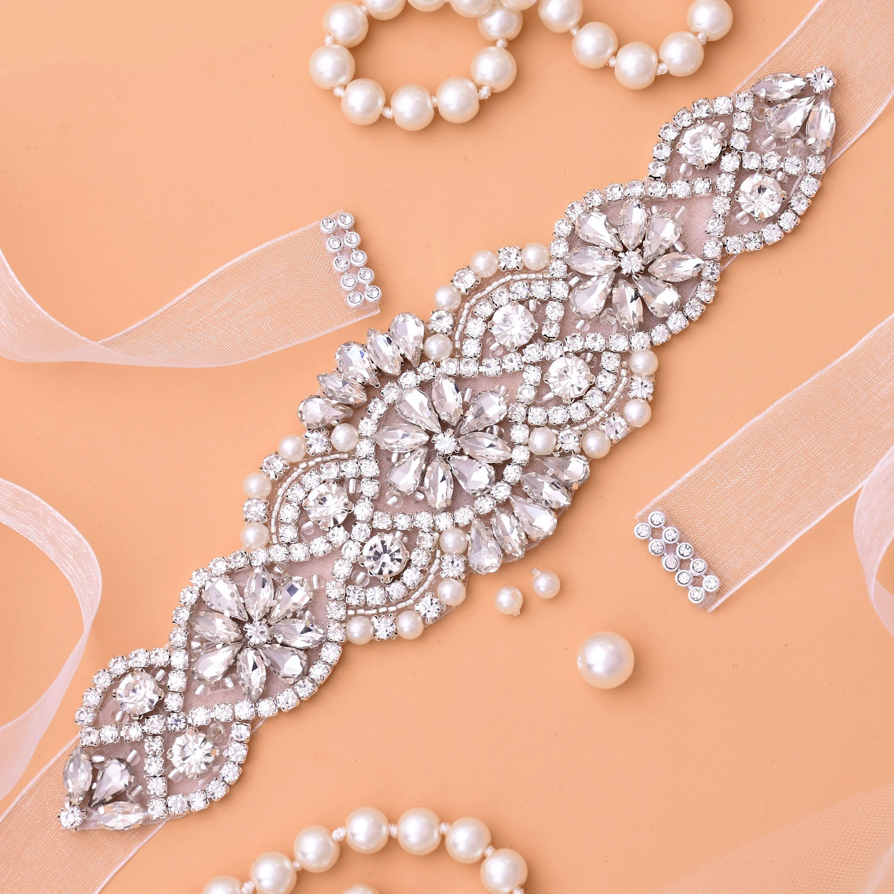 SESTHFAR Rhinestones Bridal Belt Diamond Wedding Dress Belt Crystal Wedding Sash For Wedding Dress Accessories
