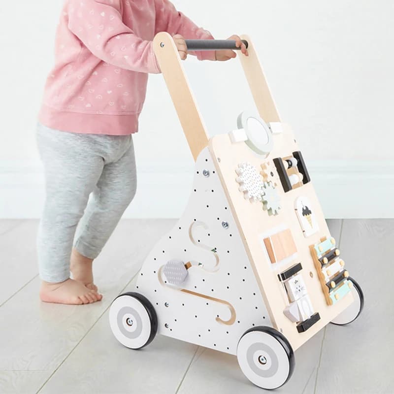 New Baby Wooden Walker Toddler Trolley Activity Walker Busy Board Montessori Educational Early Learning Toy For Kids Gift