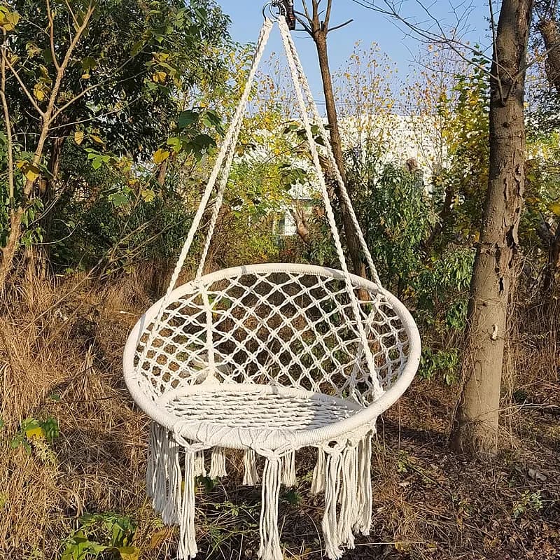 Swing Chair Hammock-Rope Garden-Seat Hanging Beige Safety Nordic-Style Knitting For Yard