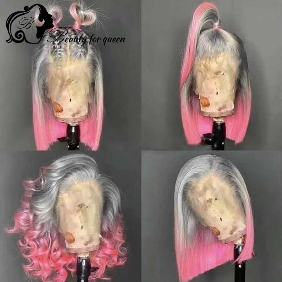 13x4 Ombre Colored Lace Front Human Hair Wigs For Women Wig HD Transparent Lace Frontal Wig With Natural Hairline 180% Short Bob