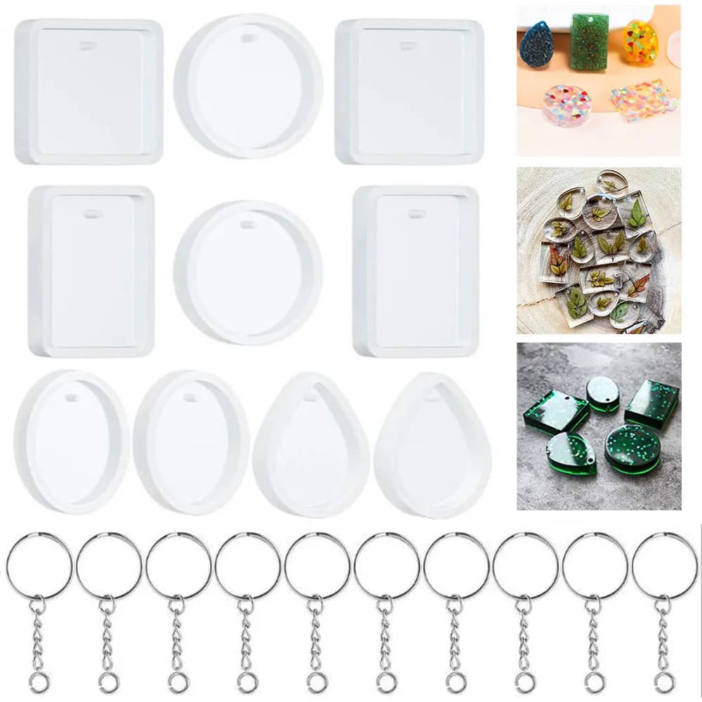 20Pcs/Set DIY Keychain Pendant Casting Silicone Mould Kit Crystal Epoxy Resin Mold for DIY Resin Pendants Jewelry Making Tools