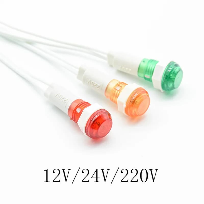 5Pcs Signal Lamp Panel Mounting Neon Indicator Red Green Yellow Lights 380V  220V 12V/24V DC  XD 10mm Pilot Guiding