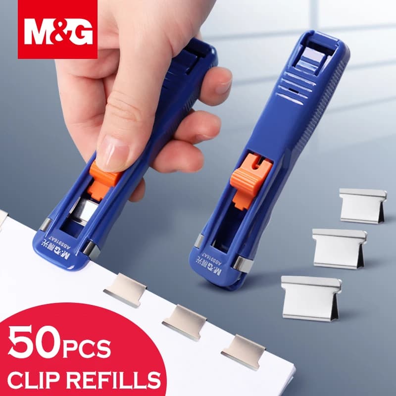 M&G 2in1 Clamp Clip Dispenser Kit Handheld Fast Binding Clip #40 Stainless Metal Refill Clips Paper Clipper for School Office