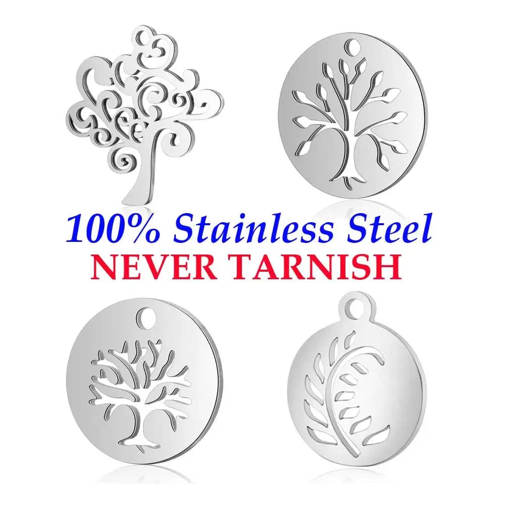 10 Pieces Life of Tree Flower Charm Wholesale Stainless Steel Real 316 Steel DIY Charms Never Tarnish AAAAA Quality Pendants