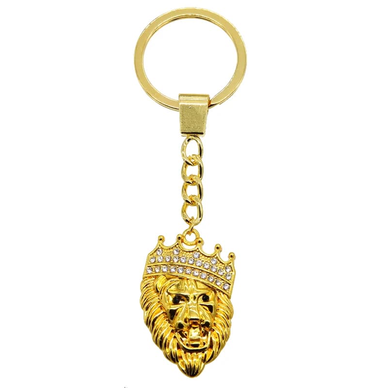 Key ring lion head animal zinc alloy inlaid rhinestone jewelry key ring forest animal key ring hollow hollow key ring pendant gi
