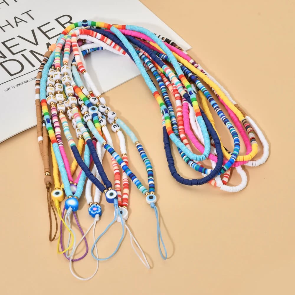 ZMZY New Handmade Beaded Love Phone Chain DIY Pendant Mobile Phone Chain Anti-lost Handmade Clay Cord Lanyard Women Jewelry