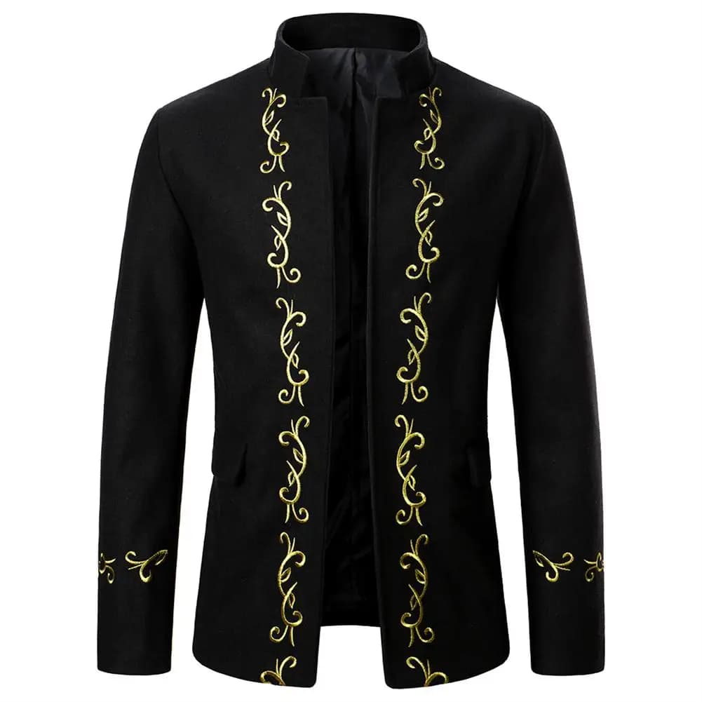 Winter New Men Jackets Casual Fashion Stand Collar Jacket Gold Embroidery Design Classic Fashion Men Coat Wedding Tuxedos