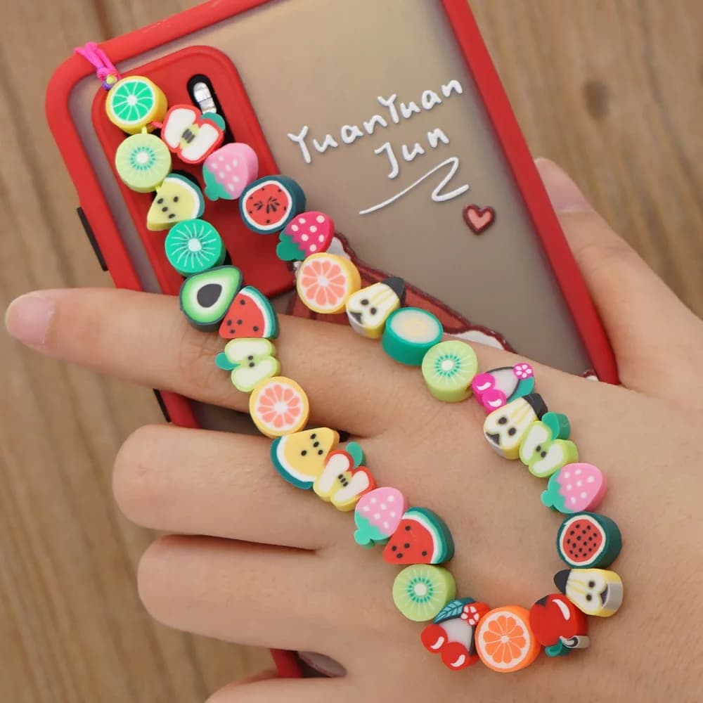 Cute Fruit Bead Phone Strap Chain Multi-function Hanging Hand Rope  for iPhones Keys USB Cell Lanyard Cord цепочка