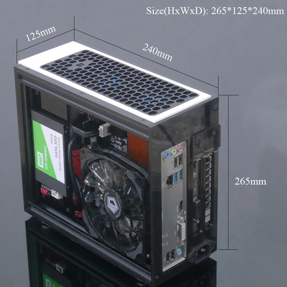 A35 Mini ITX Case Transparent Acrylic Gaming Computer Cases with Extension Cable Support Mini ITX Motherboard Desktop Case