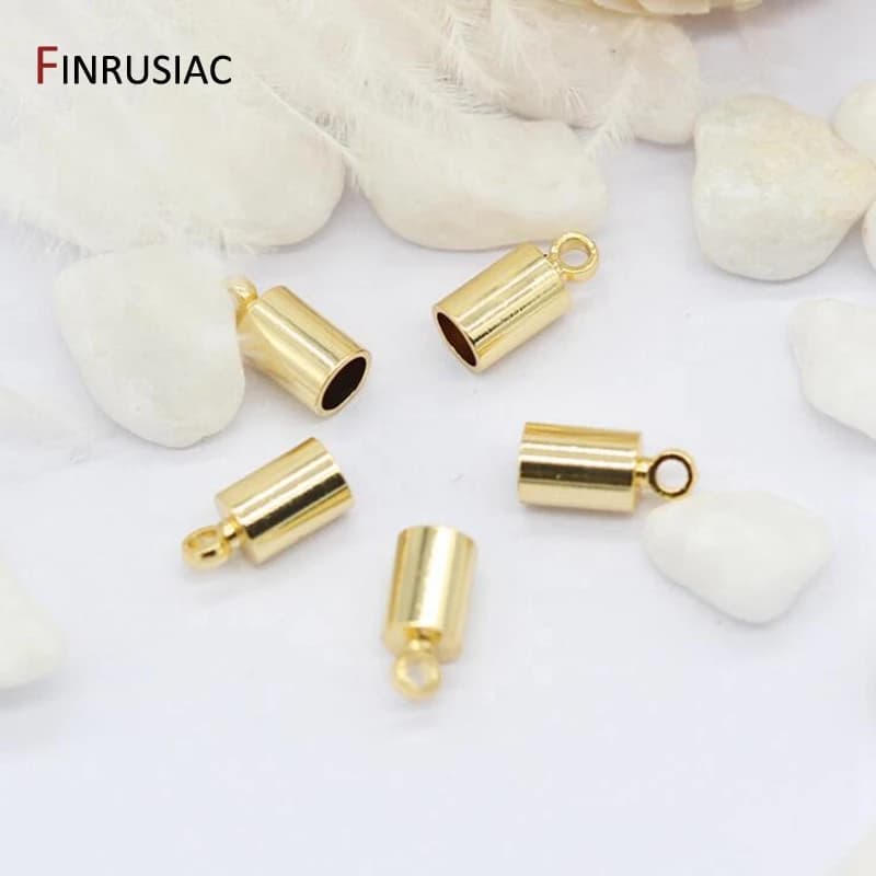 4MM Tassel Leather Cord End Crimp Caps Beads End Cap For DIY Bracelet Necklace Jewelry Making Findings 14K Gold Plated