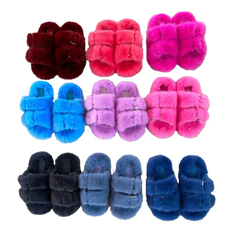 Mink Slippers European Station Fashion New Girls Fur Slippers 100% Mink Hair Slippers Indoor Slippers Children Girls Slippers