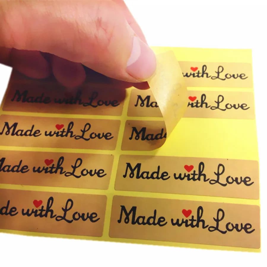 100 Pcs/lot Made With Love Red Heart Kraft Sticker Gift Seal Stickers For Homemade Bakery & Gift Packaging