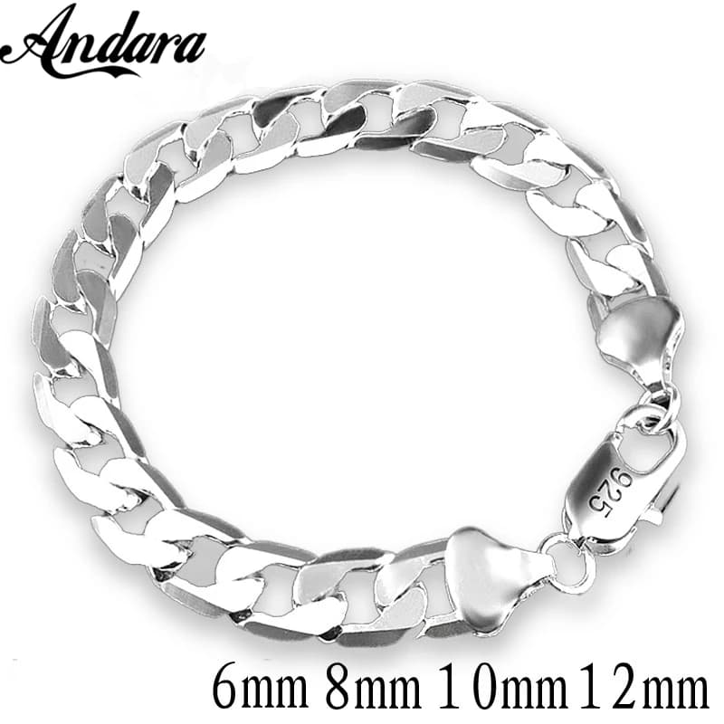 925 Sterling Silver Color Bracelet Sideways Silver Bracelet 6MM8MM10MM Bracelet Men&Women Jewelry