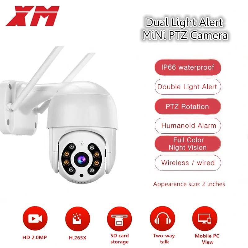 XM HD 1080P Wireless PTZ IP Camera Outdoor Wifi CMOS Night Vision H265X PTZ IR Security Camera Motion Detection Home Security
