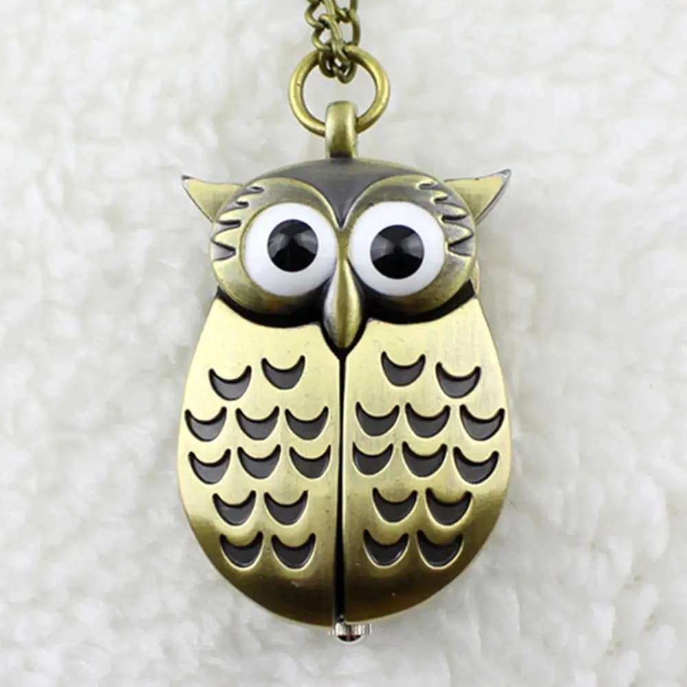 50% Hot Sale Interesting Pocket Watch Vintage Bronze Retro Slide Smart Cute Owl Pendant Long Chain Necklace Pocket Watch