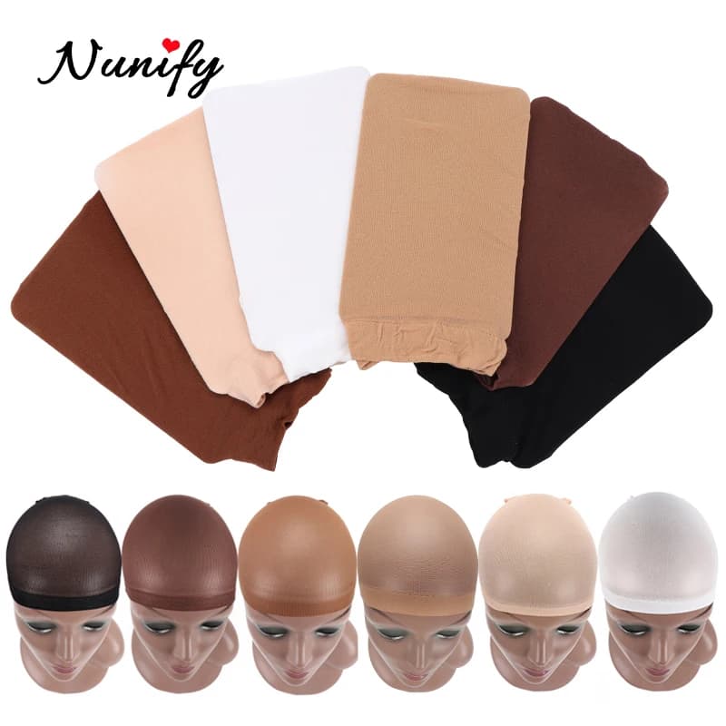 Nunify Nude Stocking Wig Cap Mesh Net Bald Cap For Install Wigs 2Pcs/Pack Free Size Strechy Stocking Cap Breathable Hairnet