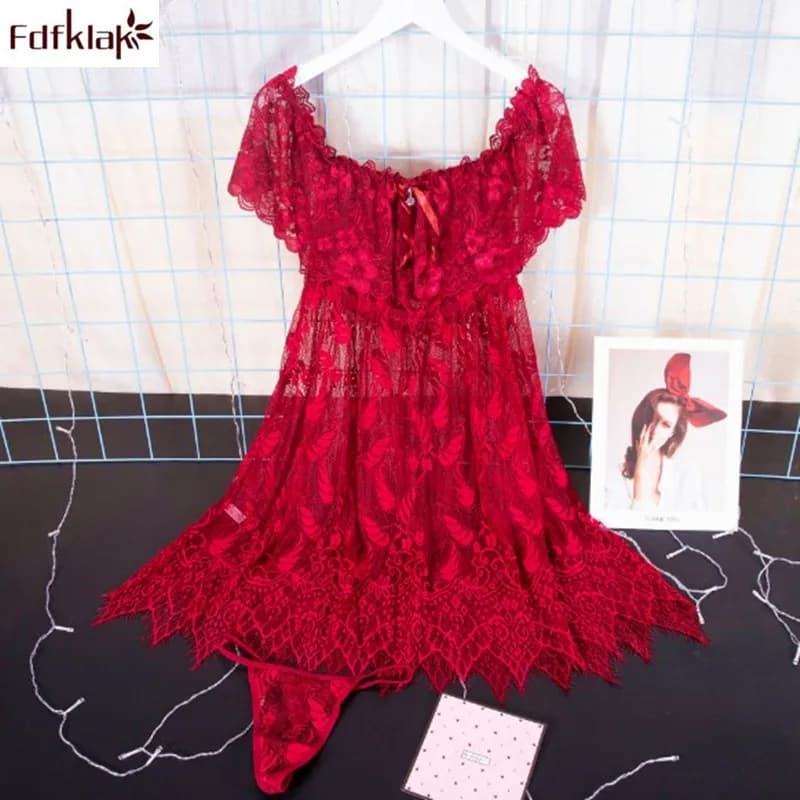 Plus size Lingerie Sleepwear Summer Nightgown Lingerie Ladies Sexy Lace Nightwear Womens Short Sleeve Homewear Nightdress M-3XL