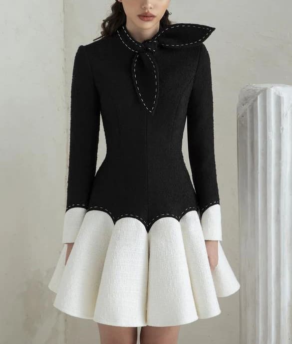 Tailor shop little black dress black white puffy female light luxury dress Semi-Formal Dresses princess dress black white dress