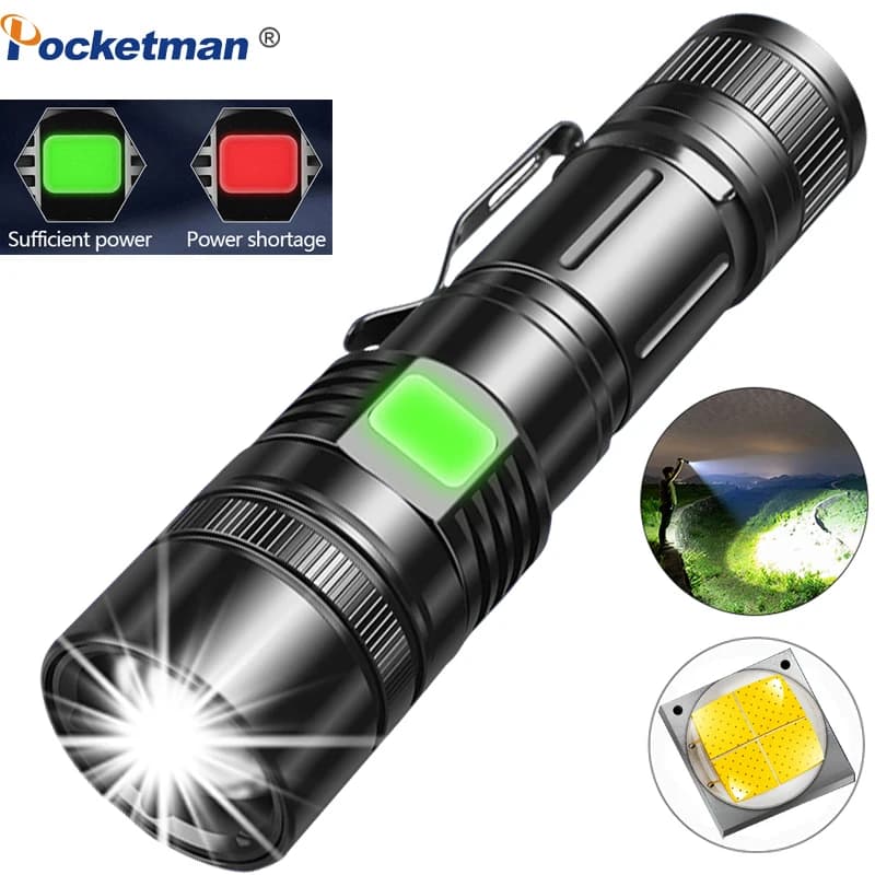 Ultra Powerful Tactical LED Flashlight USB Rechargeable Super Bright XHP70 Best Camping, fishing Light 18650 Zoom Torch