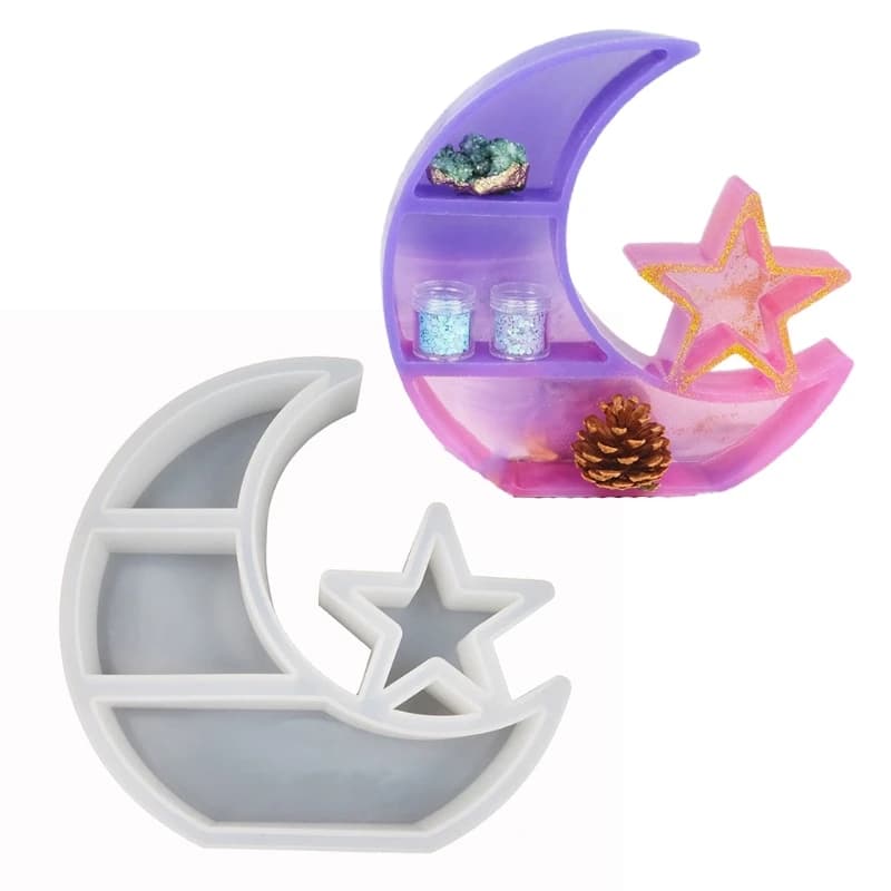 Large Crescent Moon Tray Resin Mold Moon Star Shelf Crystal Display Tray Jewelry Plate Resin Casting Molds Craft Tools