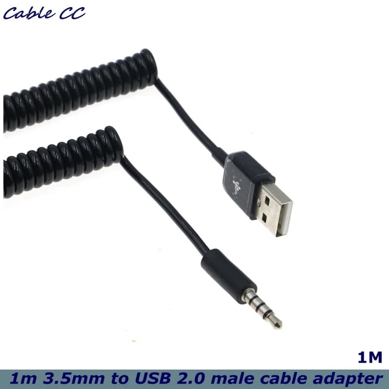 1m 3.5mm AUX Audio to USB 2.0 Male Charging Spring Stretchable Cable Adapter Cable Suitable for Car MP3 Dorpshipping