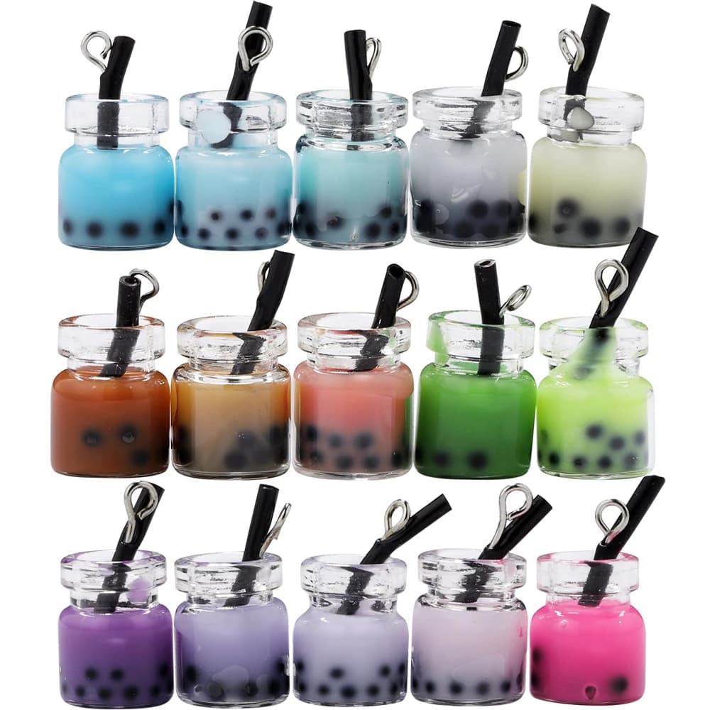 10pcs/lot Resin Pearl Milk Tea Pendants Milk Tea Bottle Charms For Earrings Necklace Crafts DIY Handmade Jewelry Making Supplies