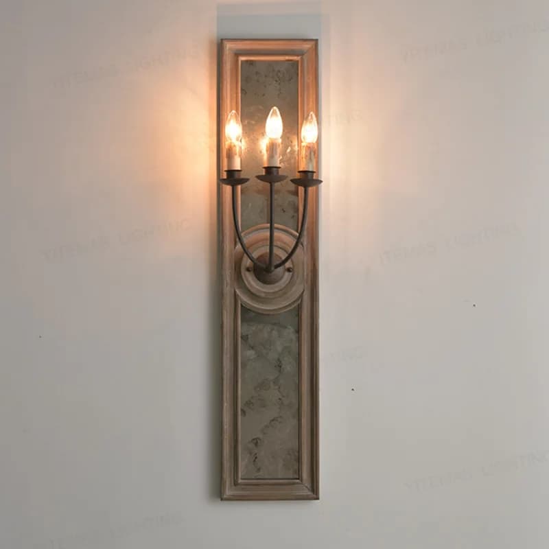vintage glass wall sconce lighting with retro wooden material large wall lamp for villa hotel decorative mirror loft wall sconce