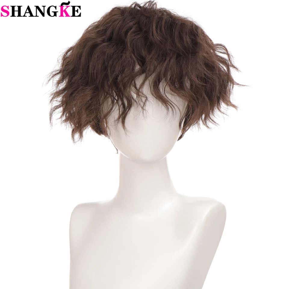 SHANGKE Synthetic Short Curly Hair Wigs For Men Boy Costume Cosplay Party Black Heat Resistant Fake Hair