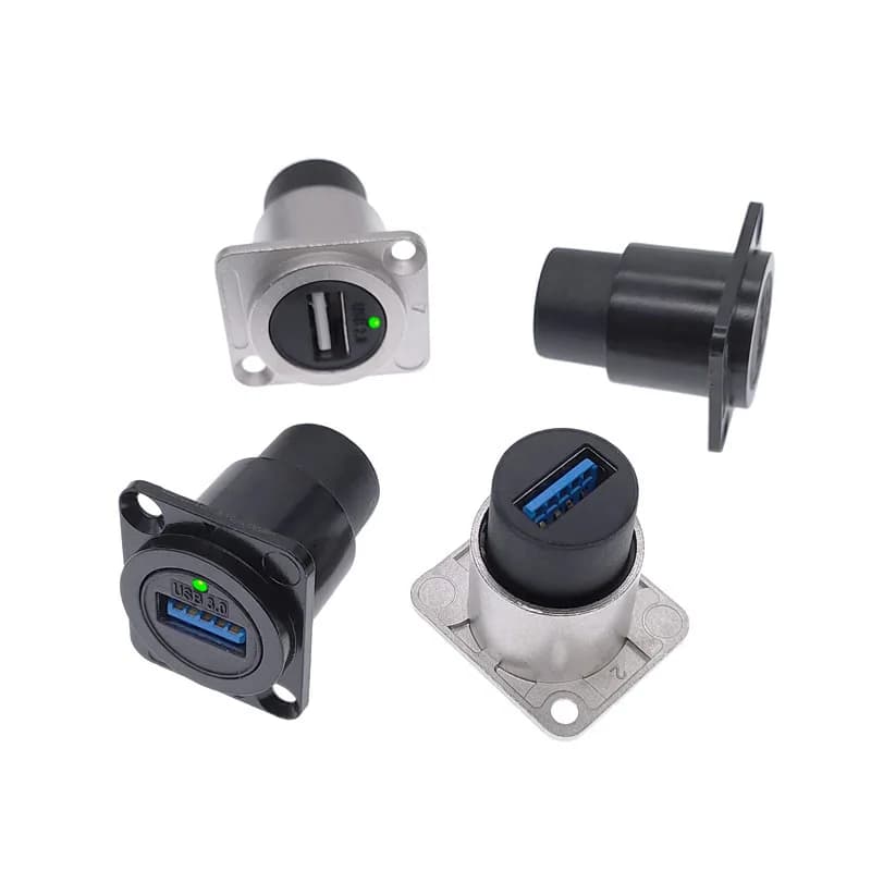 USB 2.0 3.0 connector with LED light female to female panel mounting USB socket black silvery