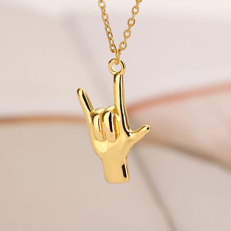 Fashion Gesture Necklace For Women Men Stainless Steel Chains Love Fist Rock Gesture Mom Gift Sign Language Special Jewelry BFF