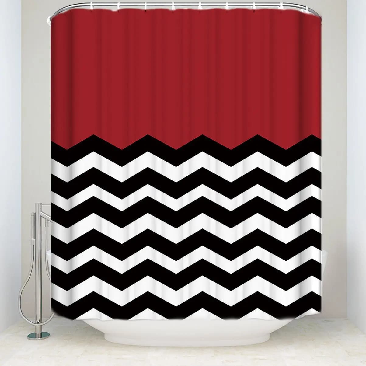 Chevron Waterproof Polyester Fabric Shower Curtain red White black Striped Mold Resistant Shower Curtains