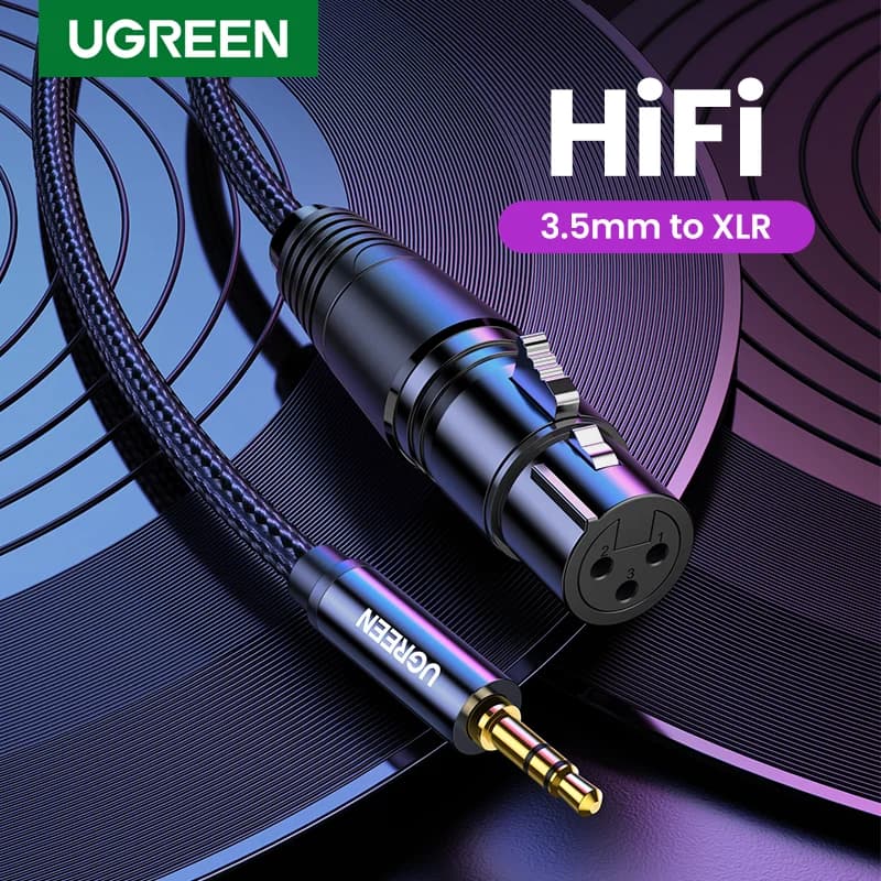 UGREEN XLR to 3.5mm Microphone Audio HiFi Cable XLR Female to Mini Jack Aux Mic Cord for Camcorders DSLR Cameras Computer