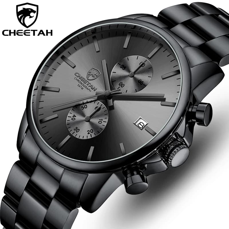 New CHEETAH Men Watch Luxury Brand Business Black Quartz Watches Mens Waterproof Chronograph Sport Wristwatch Date Male Clock