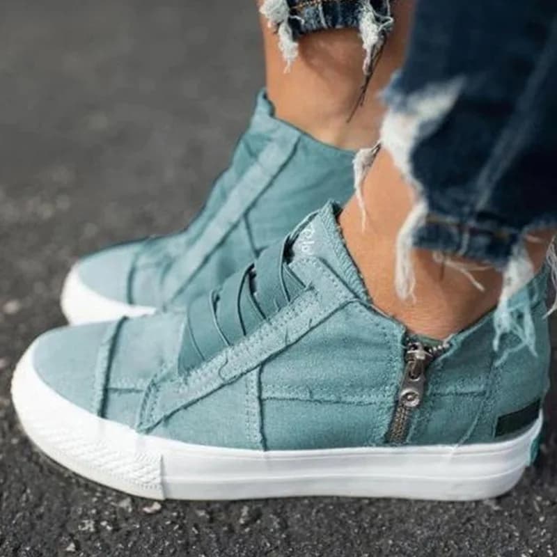 Women&#39;s Casual Zipper Vulcanized Canvas Shoes, Oversized New Casual Women&#39;s Shoes, Flat Bottom Elastic Casual Shoes, 2021