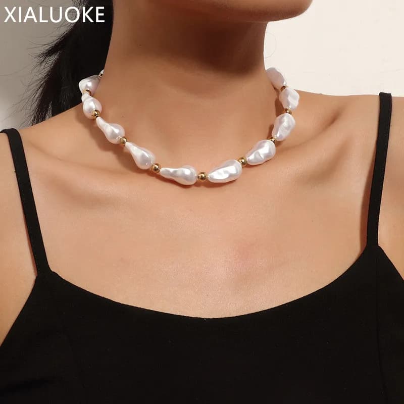 XIALUOKE Vintage Baroque Imitation Pearl Necklace For Women Generous Contracted Choker Necklace Wedding Party Jewelry