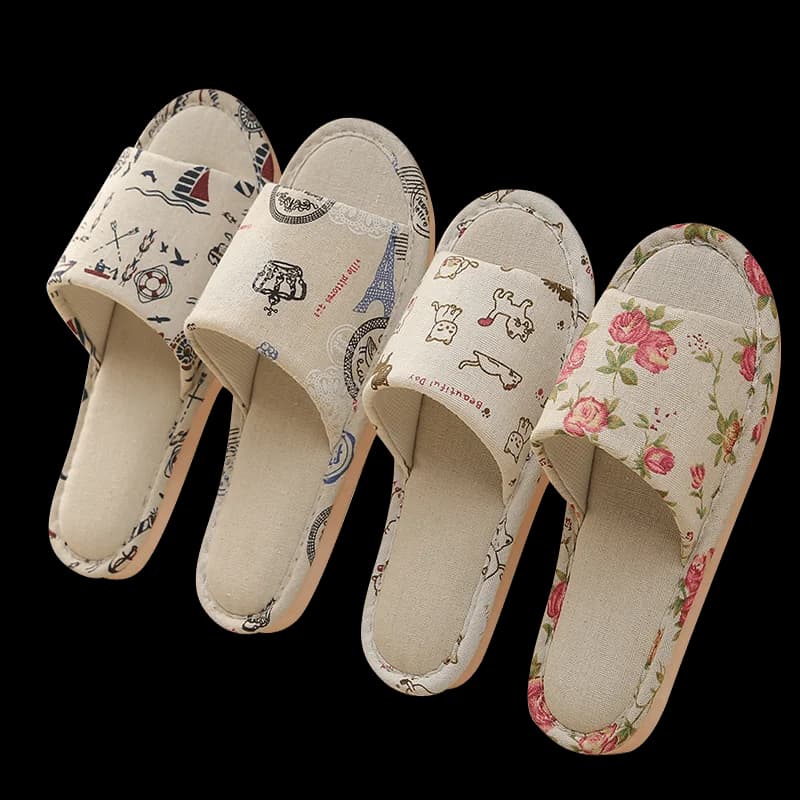 Women Casual Floral Indoor Home Slippers Flower Soft Slippers Spring Autumn Flip Flops Female Linen Slides Slippers