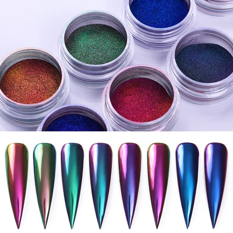 0.2g/Box Chameleon Mirror iridescent Nail Glitter Powders Auroras Effect Nail Art Chrome Pigment Dust DIY Design Decoration
