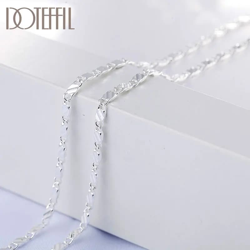 DOTEFFIL 925 Silver 16/18/20/22/24/26/28/30 Inch 2mm Charm Chain Necklace For Women Man Fashion Wedding Party Jewelry