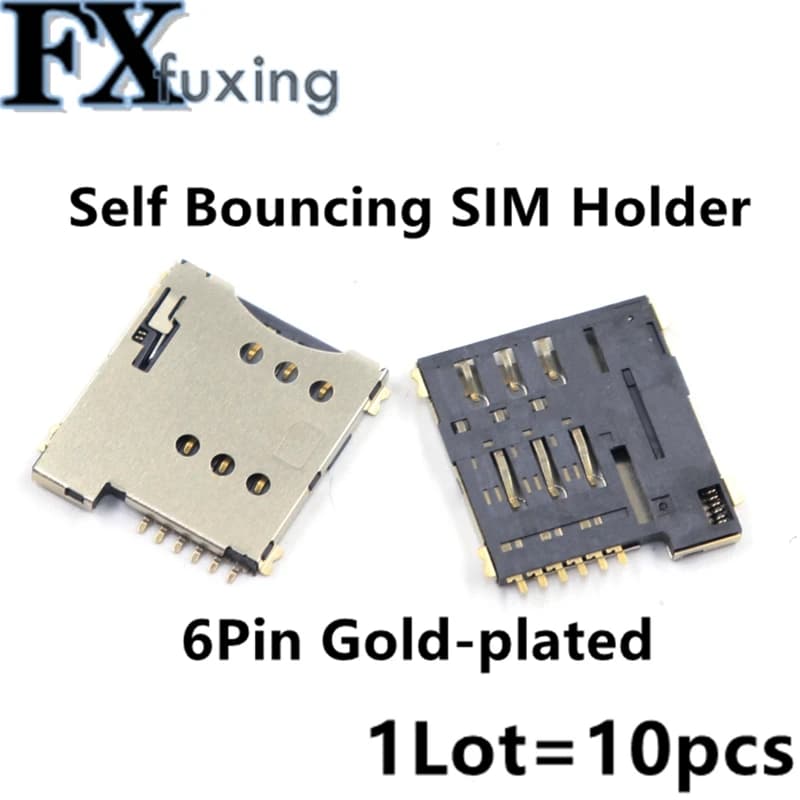10pcs SIM Card Slot Micro SIM 6P 6-Pin Card Holder Adapter Connect Use For Phone Self Push Type PUSH Mobile Card Ultra Thin 1.3H