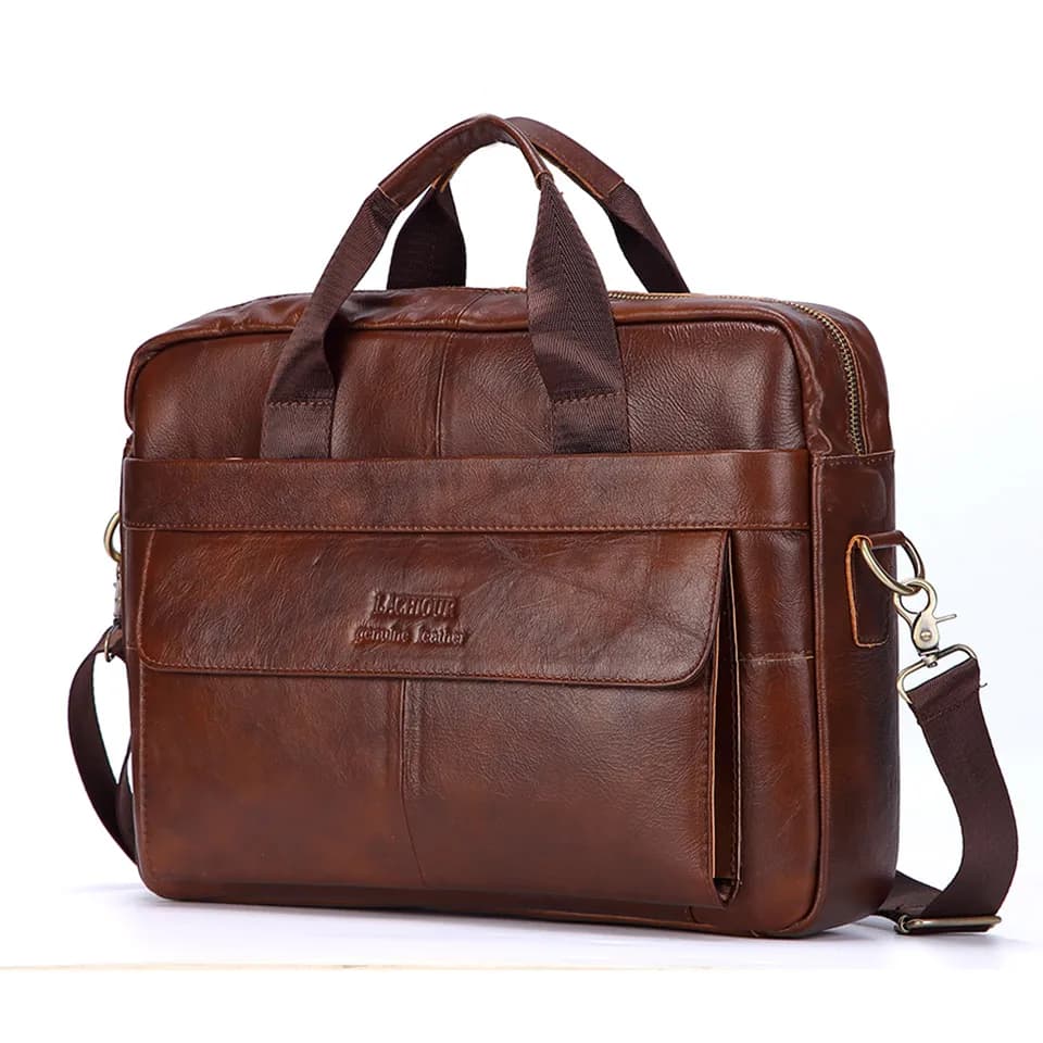 Men Genuine Leather Handbag Fashion Office 14 inch Laptop Briefcase Bag Male Computer Shoulder Bags Men's Business Document Bag
