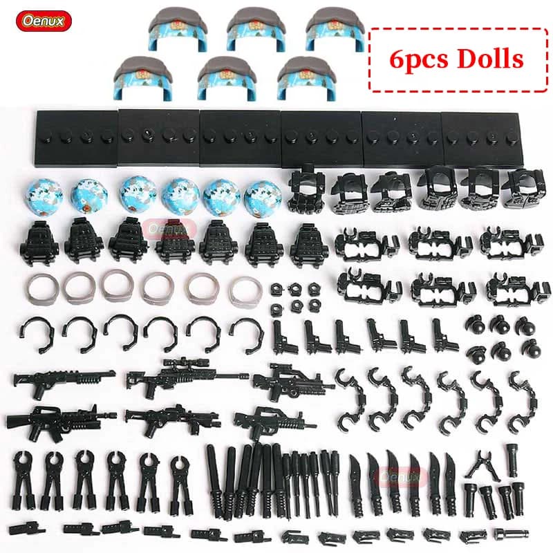 Oenux 6PCS The Marine Corps Military Building Block Set Mini Navy Army Soldiers Figures With Weapons Brick MOC Toys Kids Gift