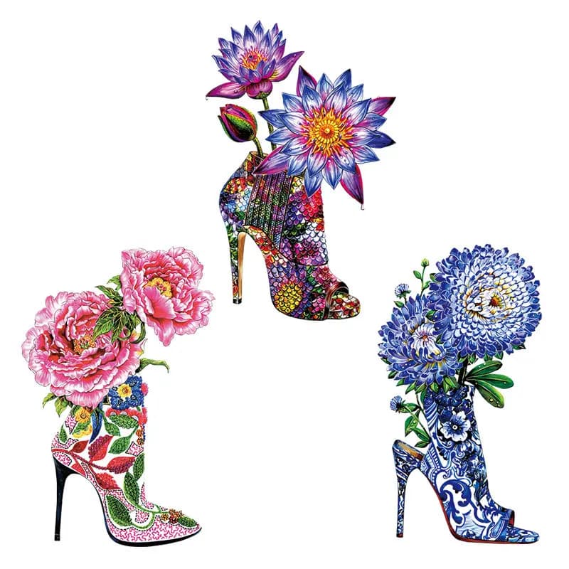 High heels flowers Iron On Patch Striped Jeans Patch Applique Heat Press Diy Accessories Sticker Fashion Transfer For Clothes
