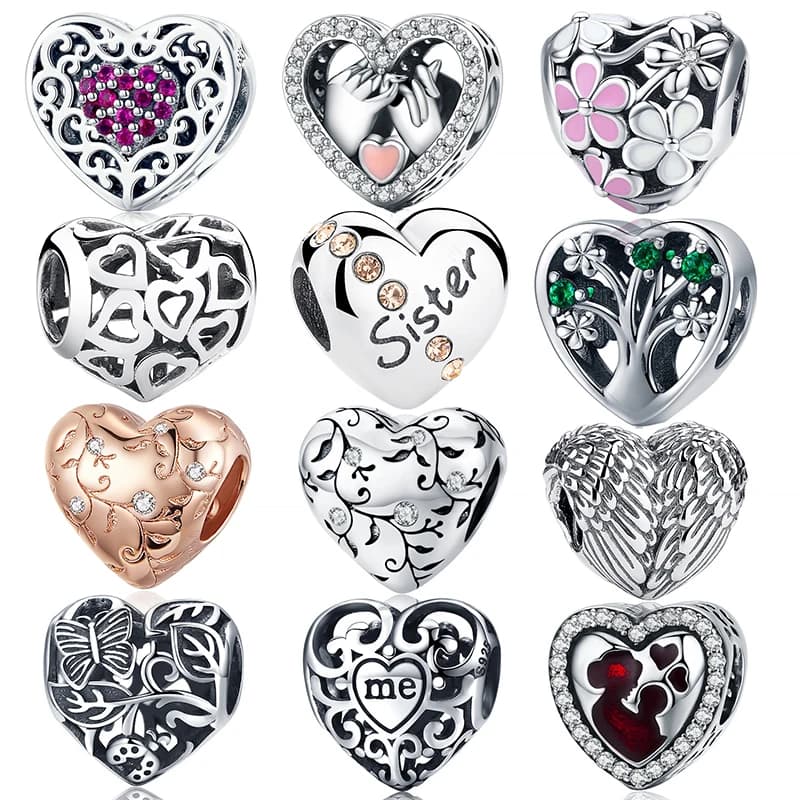 WOSTU Heart Shape Beads Charms 100% 925 Sterling Silver Fit Original Bracelet Pendants DIY Necklace Wedding Lover Jewelry
