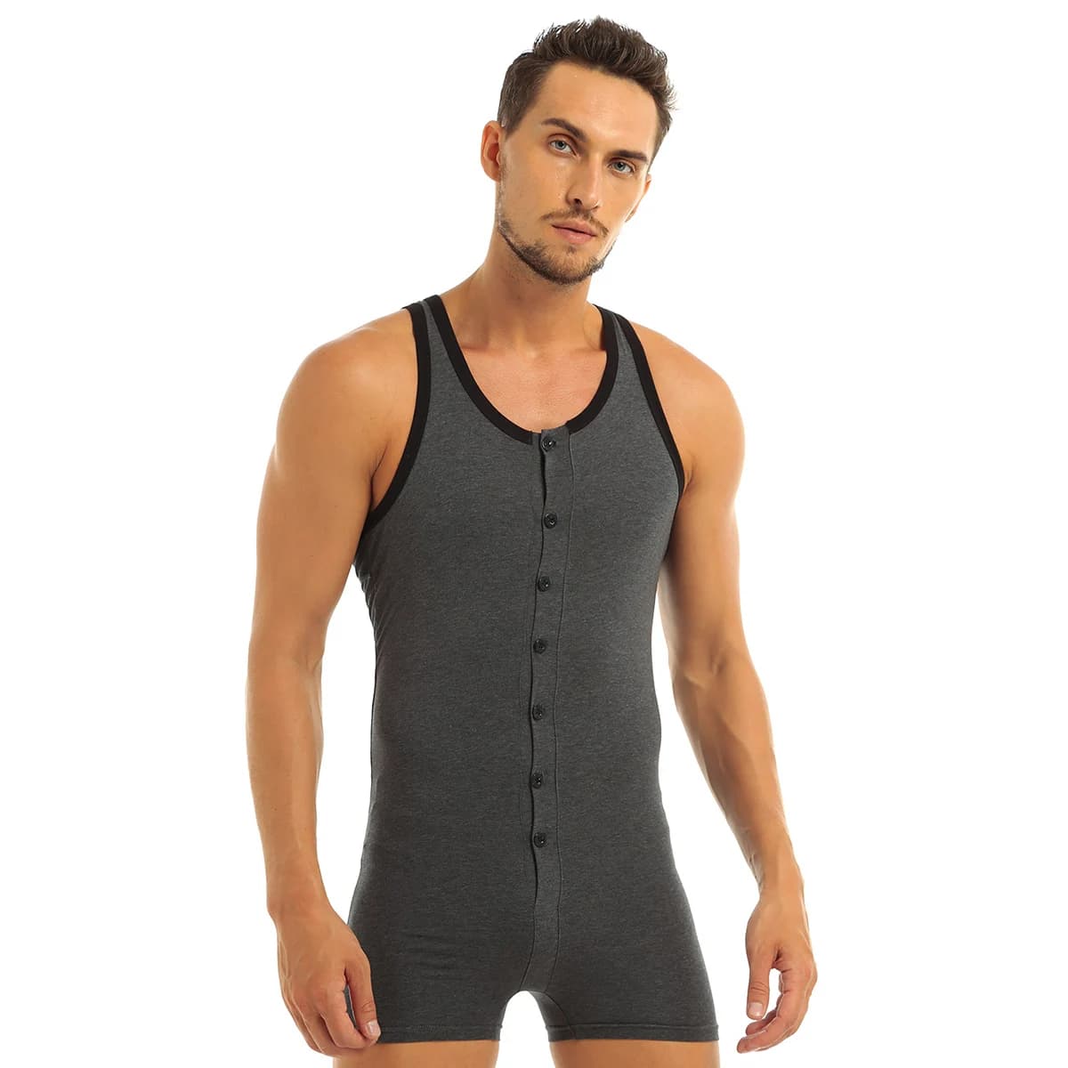 Men Cotton Soft Vest Bodysuit Underwear Corset Body Shapewear Sleeveless Tank Sleepwear Jumpsuit Casual Lounge Wear Plus Size