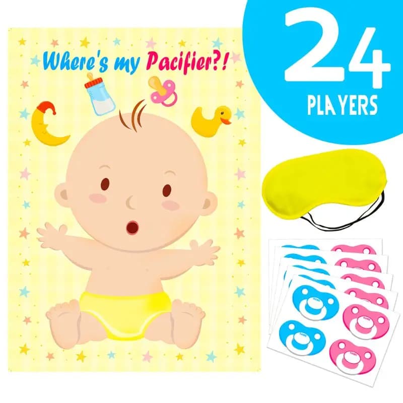 24Pcs /Set Pin The Pacifier On The Baby Game Baby Poster Games For Baby Shower Party Kids Birthday Party Supplies