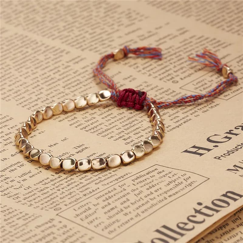 Handmade Tibetan Buddhist Creative Irregular Copper Beads Red Black Rope Lucky Bracelet Amulet For Women Men Couple Bracelets