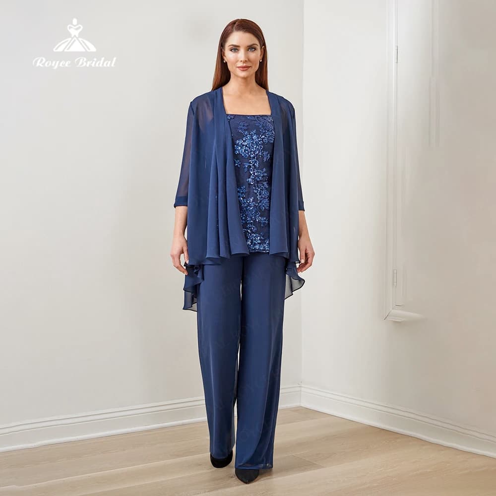 Charming Sequin Lace 3-Piece Mother of the Bridal Dresses with Jacket 3/4 sleeves Mother's Dresses For Prom Party Evening Gowns