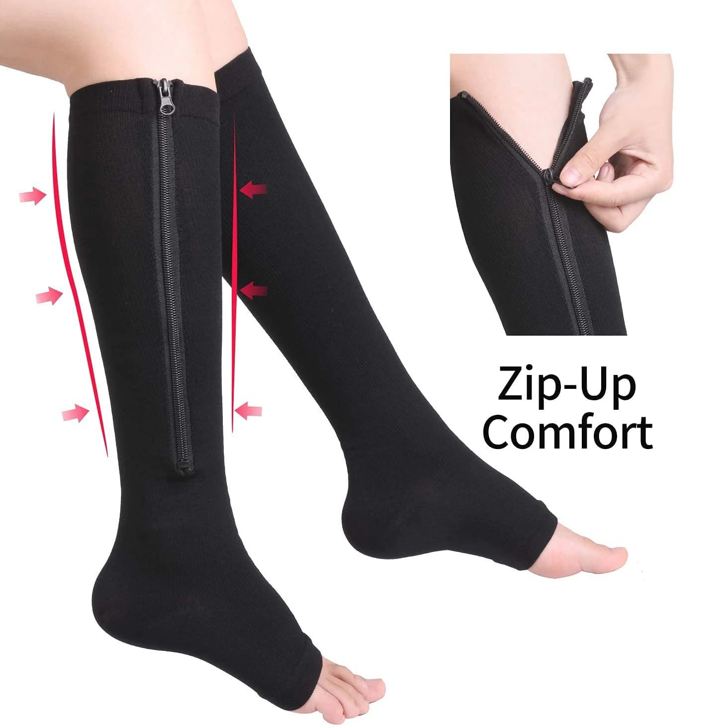 Unisex Burn Fat Zipper Compression Stockings Women Slim Sleeping Beauty Open Toe Knee Leg-Support Medical Prevent Varicose Veins