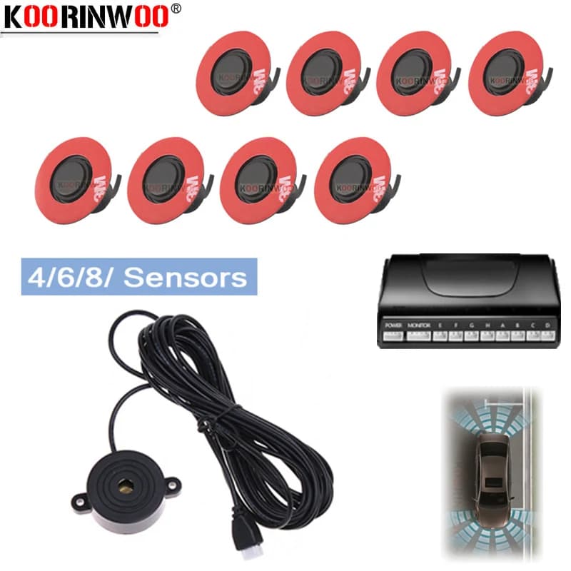 Koorinwoo Parktronik Flat BIBI Buzzer Car Parking Sensors Kit Backup Radar Sound Alert Indicator Probe System Parking Assistance