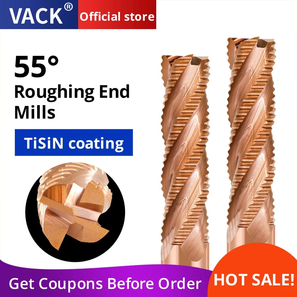 VACK Carbide Roughing End Mill 4 Flute HRC55 Router Bits 4 6 8 10 12 14 16 18 20mm CNC Milling Cutter Metal Steels Roughing Mill